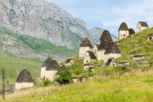 Ancient Dargavs Village City of the Dead. North Ossetia Alania Republic, Russia. Ancient Alanian necropolis photo