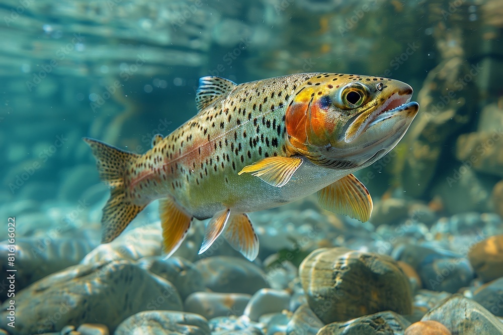 Rainbow Trout in a mountain stream, representing pristine freshwater habitats. Rainbow Trout in a mountain stream, representing pristine freshwater habitats.
