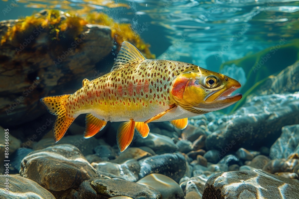 Naklejka premium Rainbow Trout in a mountain stream, representing pristine freshwater habitats. 