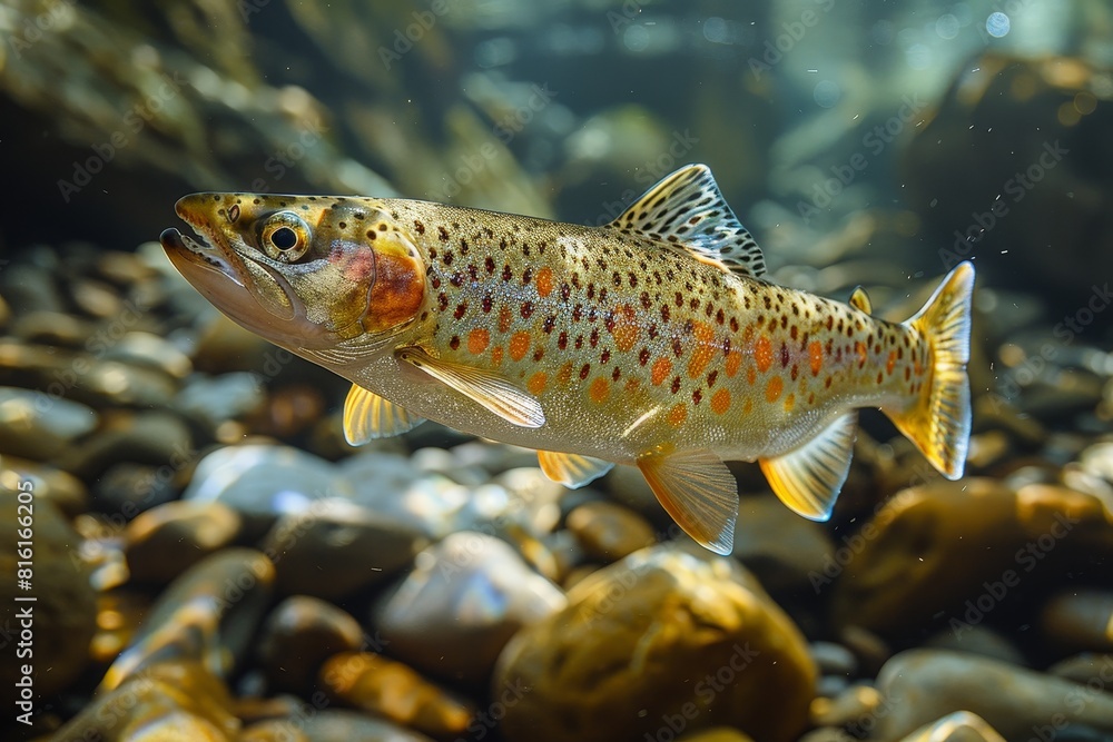 Rainbow Trout in a mountain stream, representing pristine freshwater habitats. Rainbow Trout in a mountain stream, representing pristine freshwater habitats.