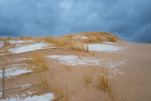 2023-02-26 winter beautiful dunesscenery of the Slowinski National Park by the Baltic Sea, Leba. Poland