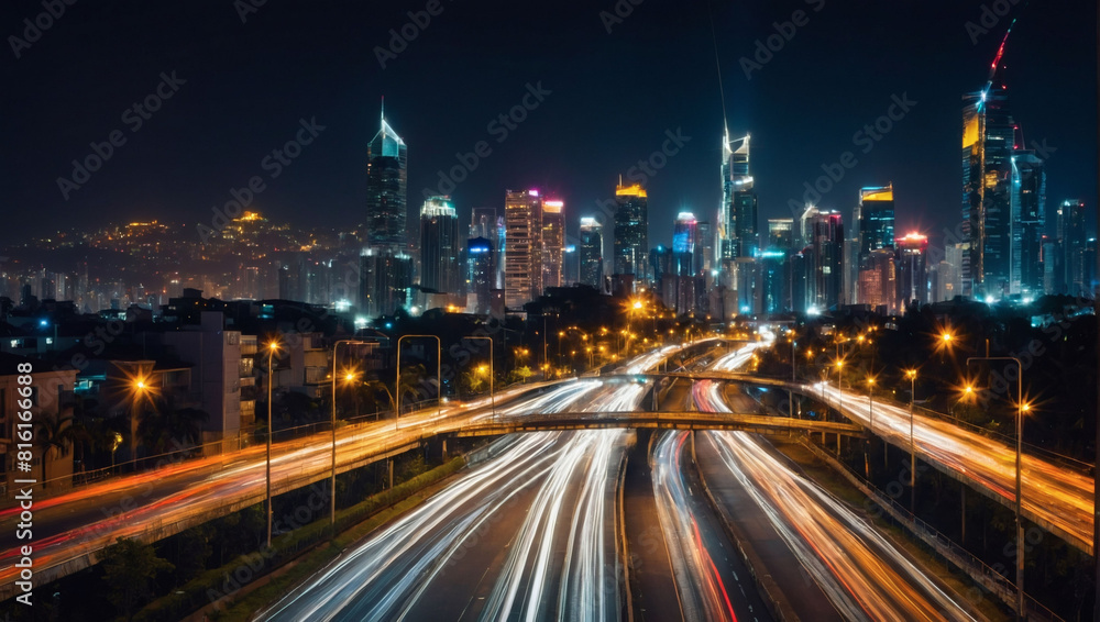 Urban Symphony, Abstract Light Trails Painting the Cityscape