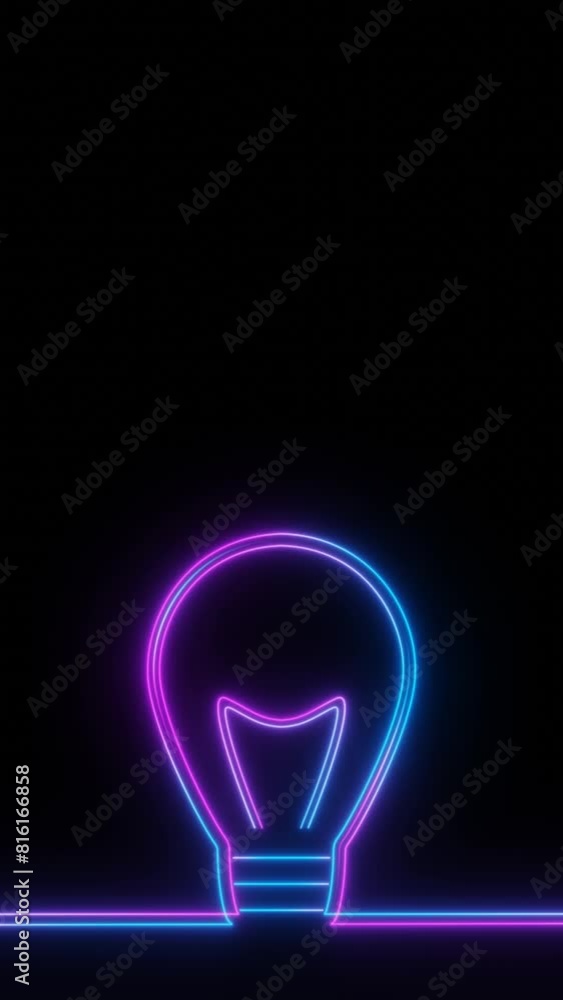 Vertical video neon light bulb outline loop animation on a black background Vertical video neon light bulb outline loop animation on a black background