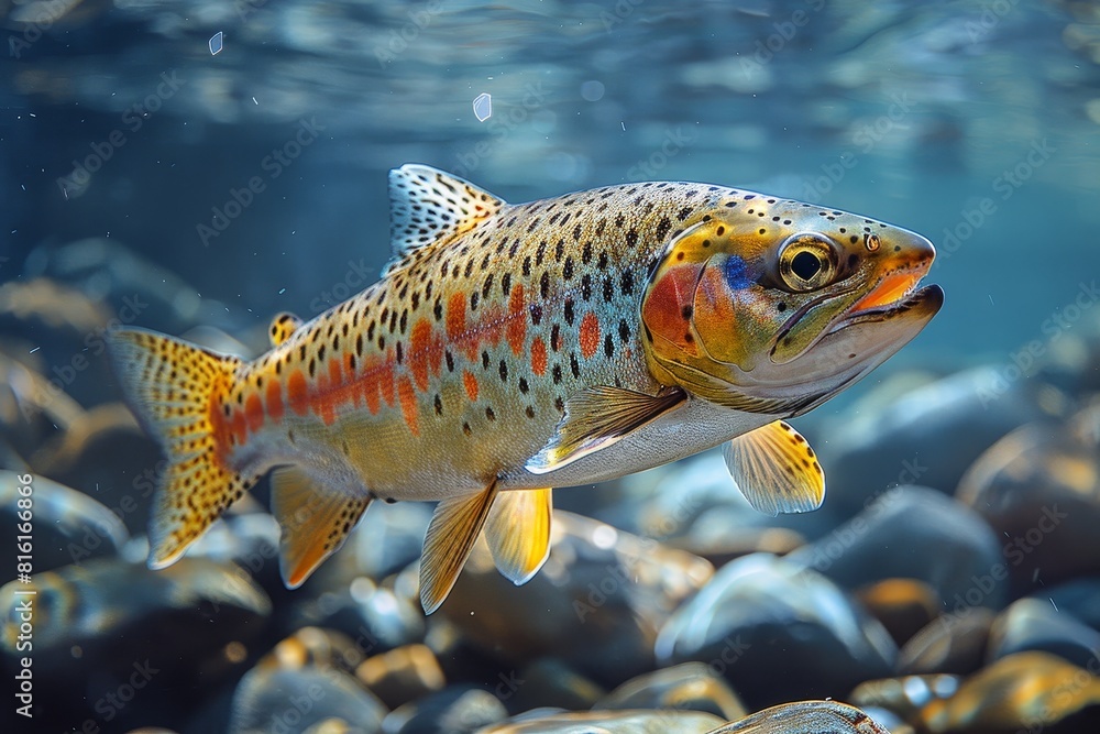Rainbow Trout in a mountain stream, representing pristine freshwater habitats. Rainbow Trout in a mountain stream, representing pristine freshwater habitats.