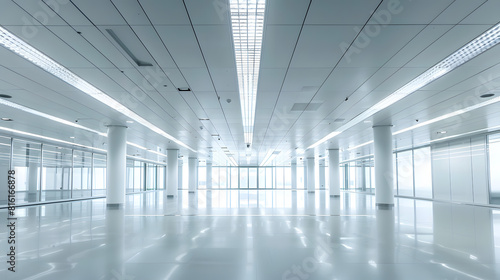 Interior of modern empty office buildingOpen ceiling design   Generative AI