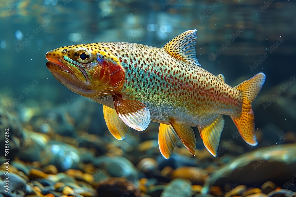 Rainbow Trout in a mountain stream, representing pristine freshwater habitats. Rainbow Trout in a mountain stream, representing pristine freshwater habitats.