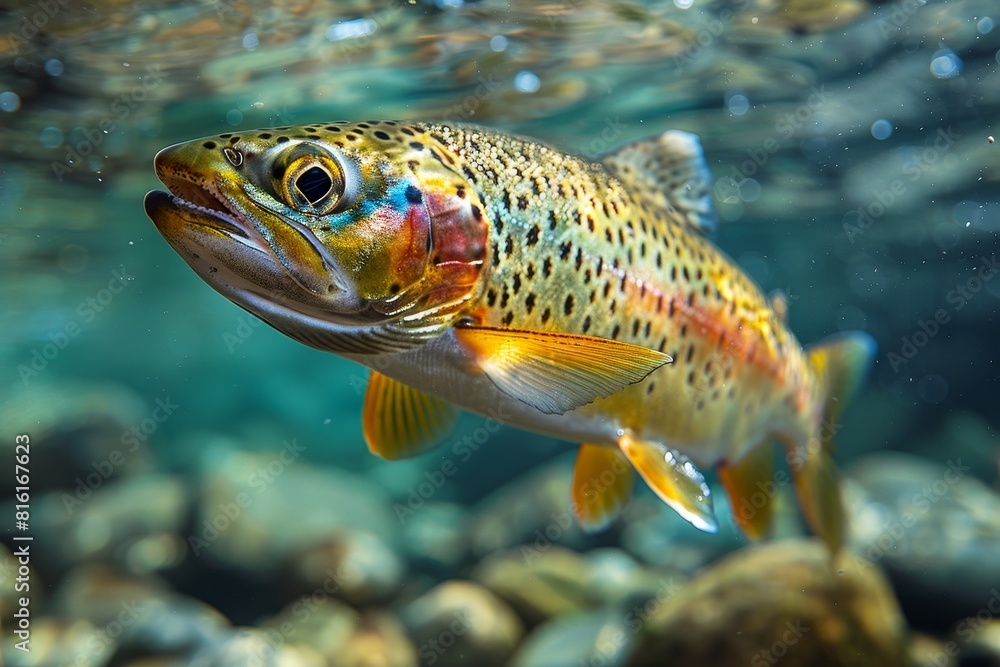 Rainbow Trout in a mountain stream, representing pristine freshwater habitats. Rainbow Trout in a mountain stream, representing pristine freshwater habitats.