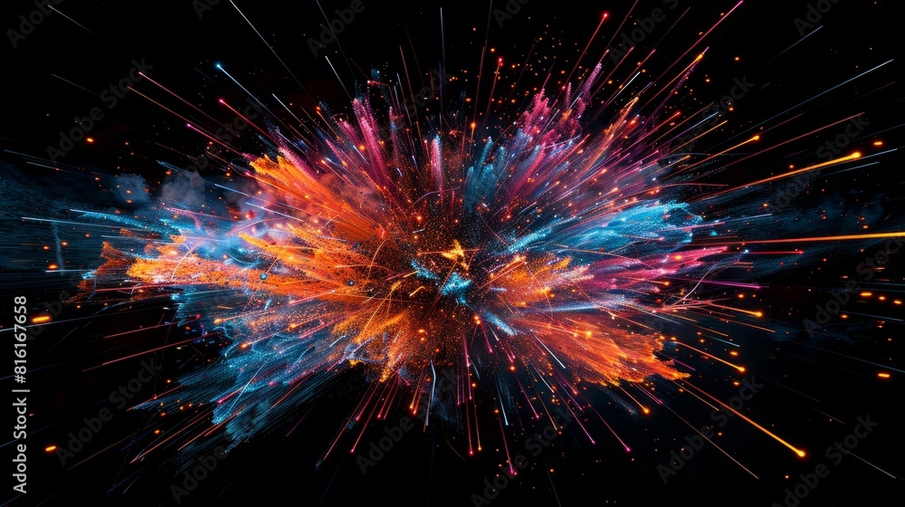 Fireworks explode on a light black background, a banner celebrating moments of joy, vibrant colors lighting up the night, AI Generative hyper realistic Fireworks explode on a light black background, a banner celebrating moments of joy, vibrant colors lighting up the night, AI Generative hyper realistic