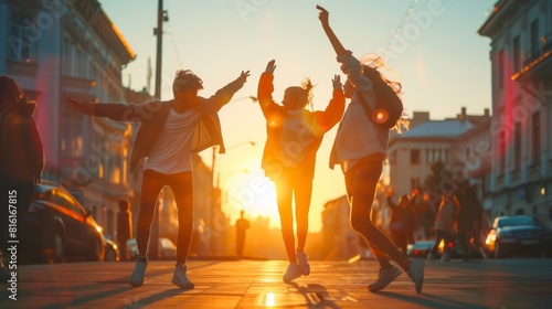 Friends dancing on street during sunset hyper realistic  © Johannes