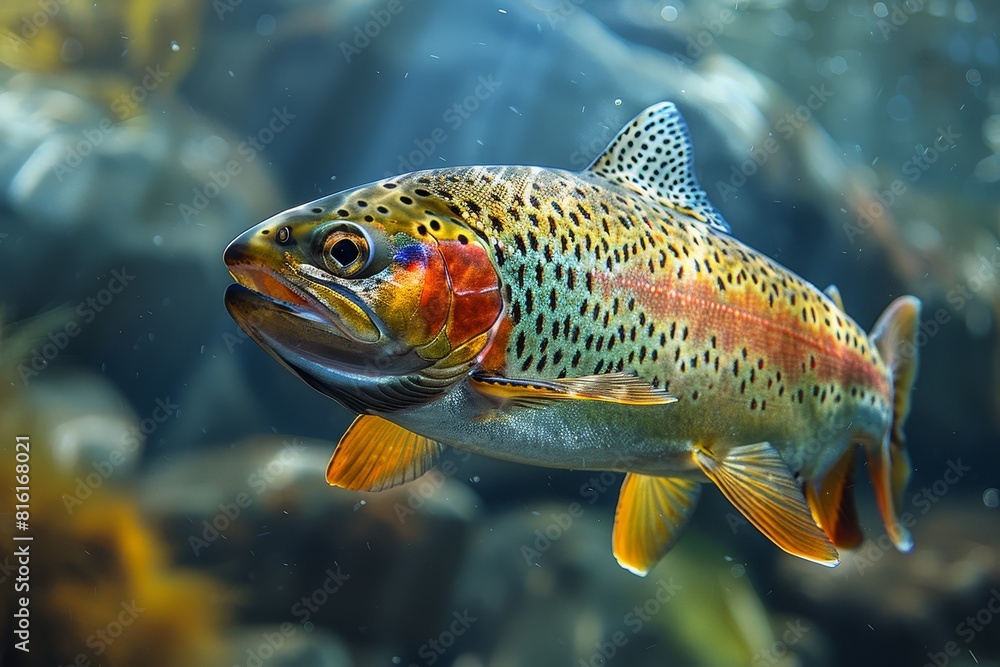 Rainbow Trout in a mountain stream, representing pristine freshwater habitats. Rainbow Trout in a mountain stream, representing pristine freshwater habitats.