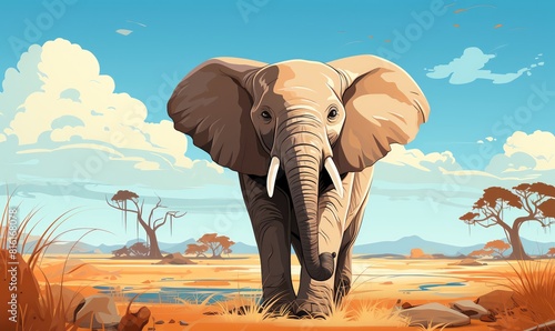 Elephant flat design side view playful calves theme animation Splitcomplementary color scheme