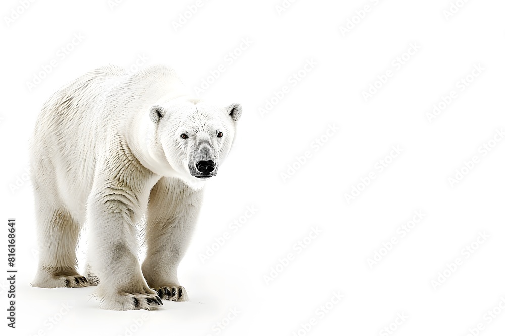 Wild polar bear isolated on white background. Concept of animal protection, environmental protection. Wild polar bear isolated on white background. Concept of animal protection, environmental protection.