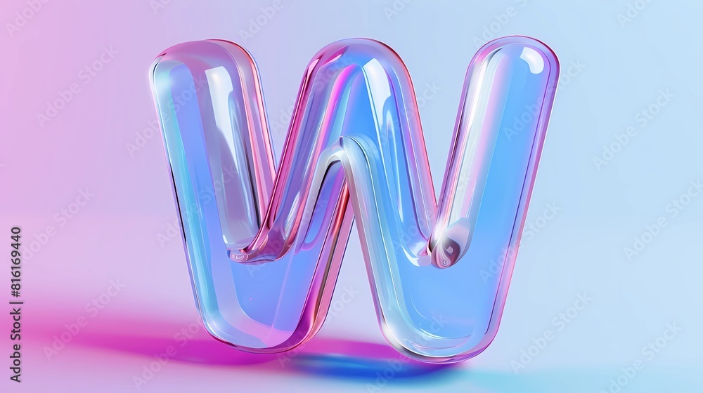 Glossy 3d letter W in pink and blue neon light, Generative AI illustrations. Glossy 3d letter W in pink and blue neon light, Generative AI illustrations.