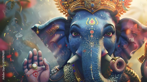 Ganesha Festival in India, Ganesha is the most important festival of Hinduism, Generative AI illustrations.