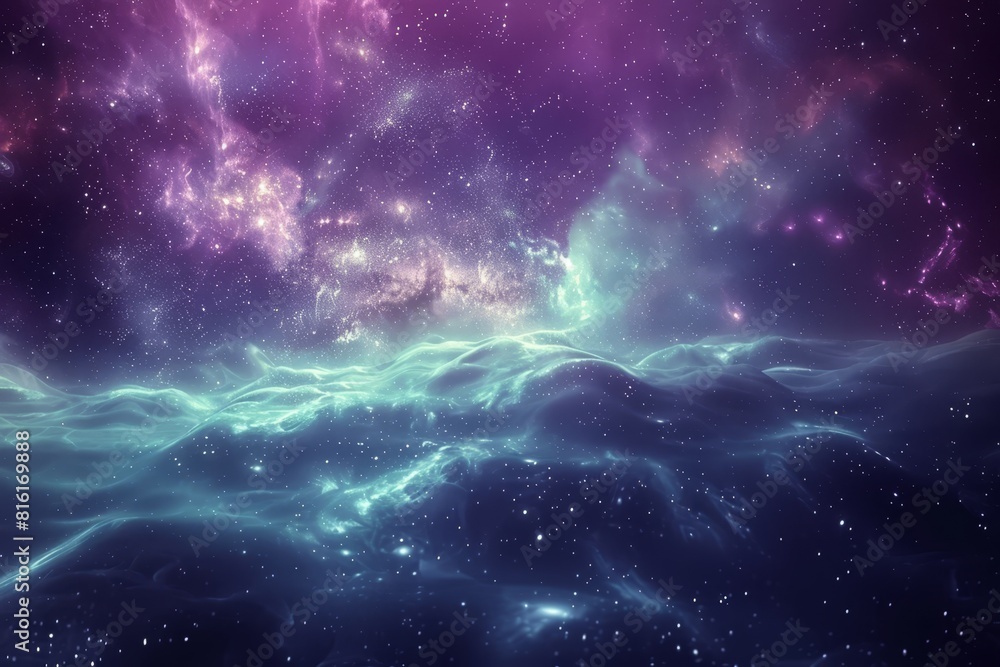 Abstract cosmic landscape with vibrant nebulae, evoking a tranquil 3D space music ambiance Abstract cosmic landscape with vibrant nebulae, evoking a tranquil 3D space music ambiance