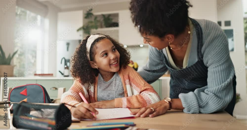 Mom, girl and smile with high five for homework with book to study or read for knowledge, education and learning. Parent, kid and school project with support, care and help for child development Mom, girl and smile with high five for homework with book to study or read for knowledge, education and learning. Parent, kid and school project with support, care and help for child development