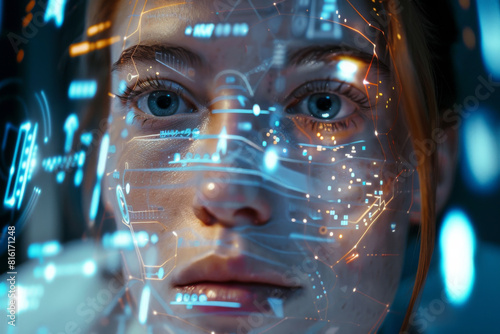 Wallpaper Mural A close up of a woman 's face with a futuristic display on it Torontodigital.ca