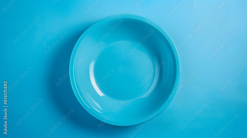 Top view of isolated of colored background empty round blue plate for food Empty dish with space for your design : Generative AI Top view of isolated of colored background empty round blue plate for food Empty dish with space for your design : Generative AI