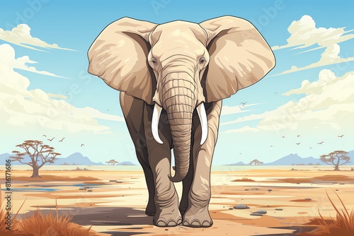 Elephant flat design top view conservation efforts theme cartoon drawing Monochromatic Color Scheme