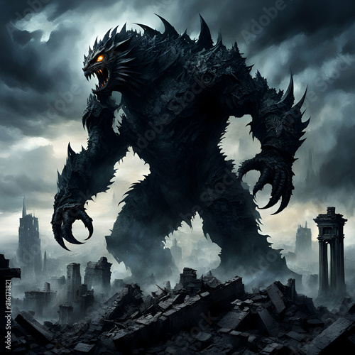 Big Monster destroying city photo