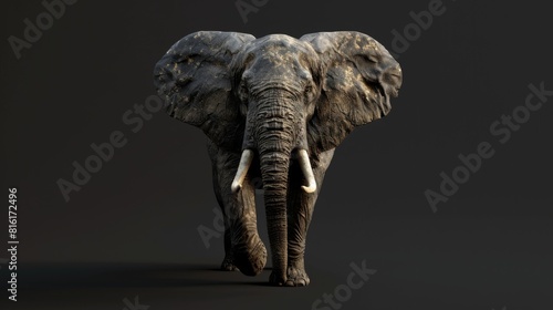 Mystic front-facing portrait of an African elephant  accentuated by moody lighting and a dark background