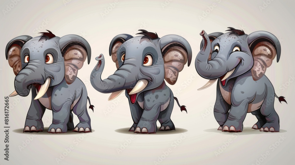 Naklejka premium Illustration of a cute cartoon elephant in various expressions showing different emotions and actions