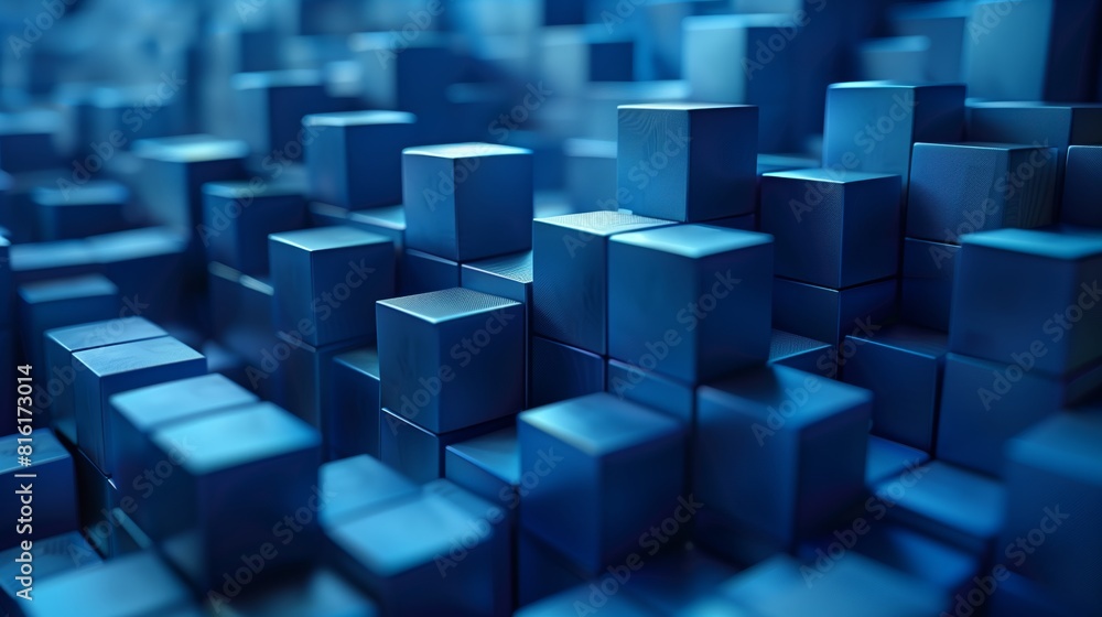 Detailed view of multiple blue cubes arranged closely together Detailed view of multiple blue cubes arranged closely together
