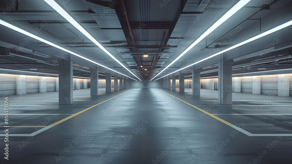panoramic empty concrete road for parking lot to display with futuristic style : Generative AI panoramic empty concrete road for parking lot to display with futuristic style : Generative AI