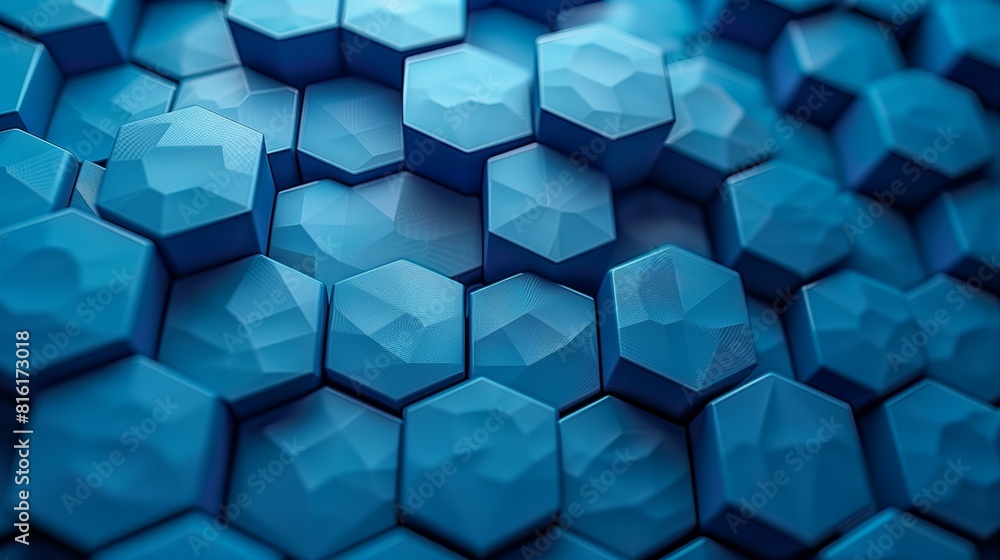 Detailed view of a vibrant blue hexagonal pattern creating a striking background Detailed view of a vibrant blue hexagonal pattern creating a striking background