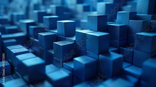Detailed view of multiple blue cubes arranged closely together