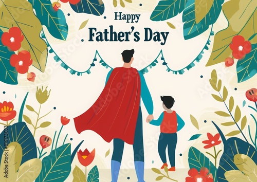 Wallpaper Mural superhero father and son with a flat style and simple design on a blue background. Happy Father's Day banner design with colorful flags garlands decoration. Torontodigital.ca