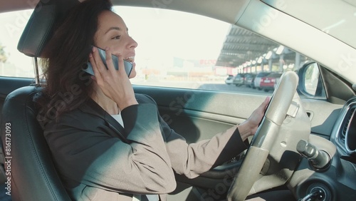 Woman driving in new auto, business concept