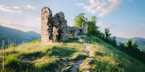 Castelo de pedra antigo em uma colina photo