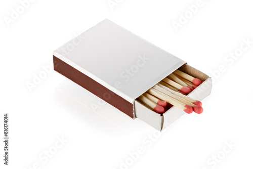 Box of matches isolated on white background. Full depth of field. Close-up