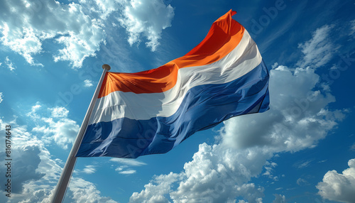 Dutch flag in blue sky,generative ai