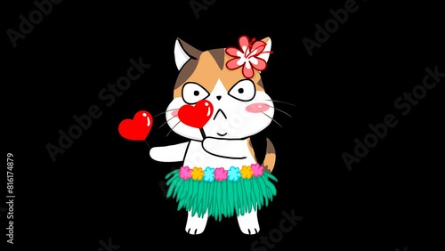 Animated Cute Kitten Dancing the Hawaiian Dance  - Transparent Background photo