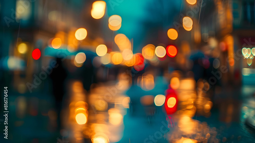 Fototapeta Naklejka Na Ścianę i Meble -  Blurred old city pedestrian street and night city lights after rain : Generative AI