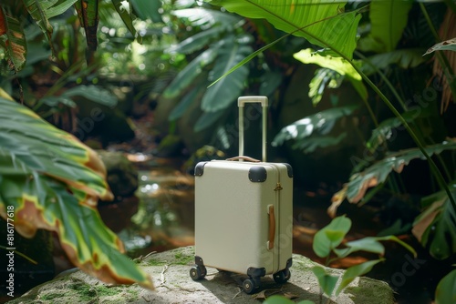 A minimalist yet captivating display of elegant luggage in a lus photo