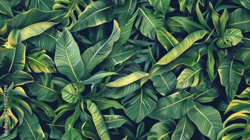 Wallpaper Mural Vibrant Green Tropical Leaves - Dense Jungle Foliage Pattern Torontodigital.ca