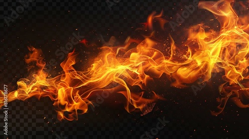 Flame fire blazing , fire power in transparent background. Wide long banner screen