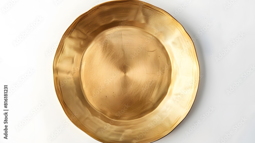 Top view of golden plate isolated on white background : Generative AI Top view of golden plate isolated on white background : Generative AI