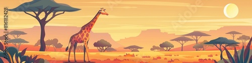 cartoon one giraffe in africa flat illustration.