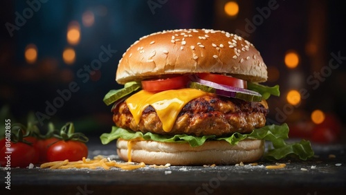 hamburger on a wooden table