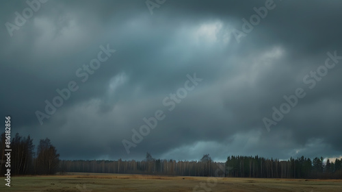 Stormy sky over the field and forest : Generative AI