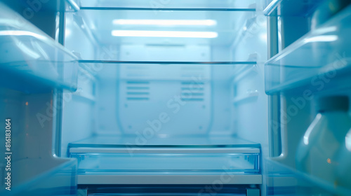 Refrigerator Open door of an empty fridge Household appliances in the store Electrical equipment and household goods Kitchen appliances in the mall : Generative AI