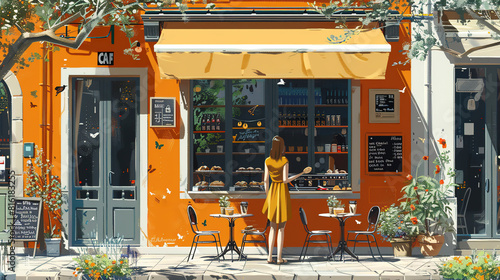 Two Italian women are sitting in an Italian cafe, they look towards the street. © Yury Fedyaev