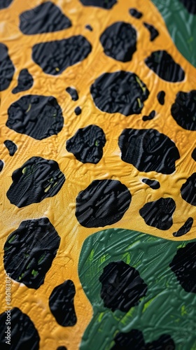 illustration of leopard print black and green closeup on surface.