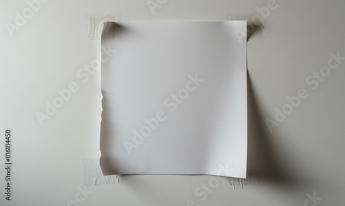 Blank white wheatpaste adhesive horizontal poster mockup on textured wall, 3d rendering. Empty glue placard mock up. Cinema or propaganda sticked banner. Crumpled paste display hanging on wal. Illustr
