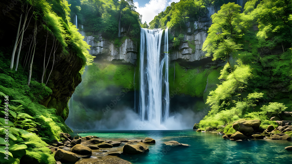 Fototapeta premium Mystical ambiance refreshing mist in lush greenery