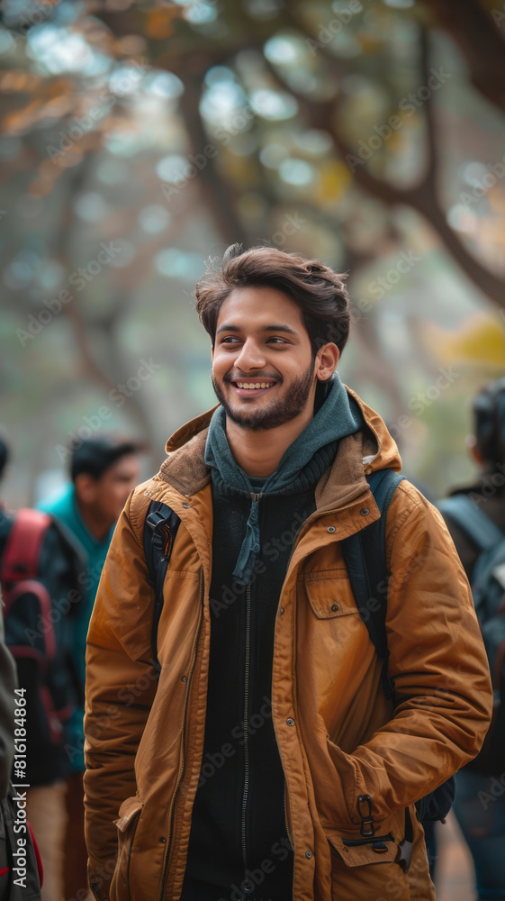 modern Indian student group walking in his university campus with pride,generative ai modern Indian student group walking in his university campus with pride,generative ai